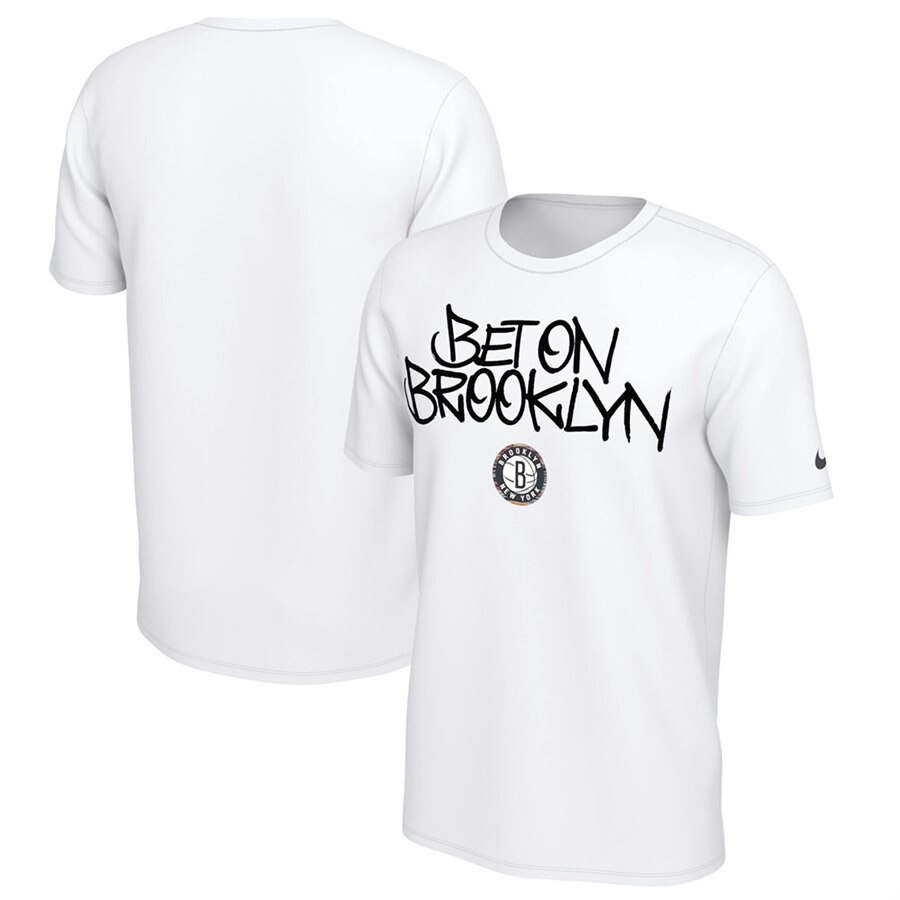 Men 2020 NBA Nike Brooklyn Nets White Biggie Mantra TShirt->nba t-shirts->Sports Accessory